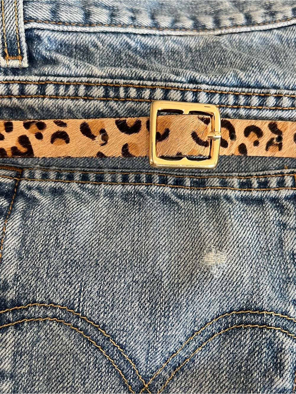 J. Crew Leopard Haircalf Slim Belt with Gold Buckle